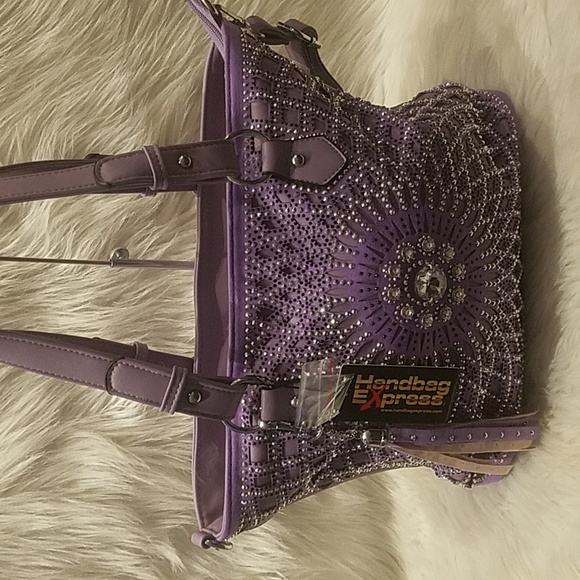 HANDBAG EXPRESS LAVENDER RHINESTONE SUNBURST TOTE - Picture 2 of 8